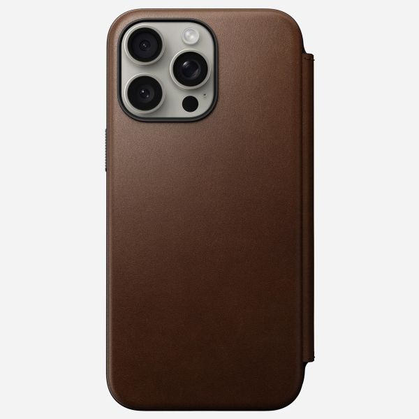 Nomad Étui de télephone portefeuille Modern Leather Folio Apple iPhone 15 Pro Max - Marron