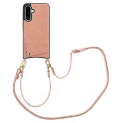 Selencia Coque de télephone Nova Croco avec cordon et porte-cartes Samsung Galaxy A36 / A56 - Old Pink