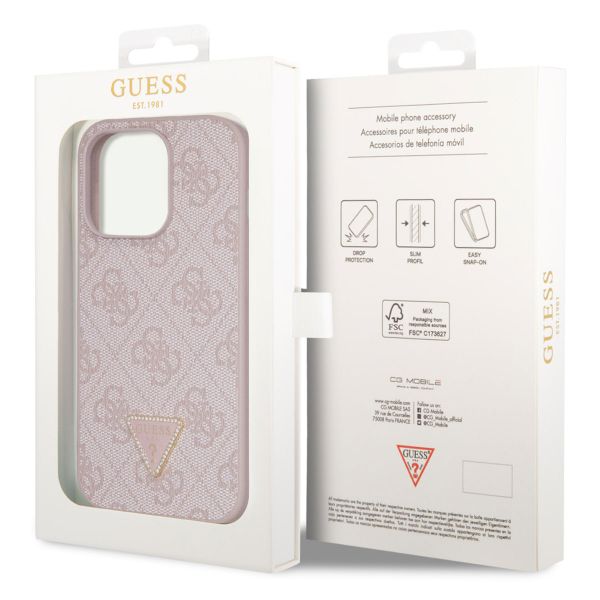 Guess Coque 4G Logo Triangle Strass Apple iPhone 15 Pro - Rose