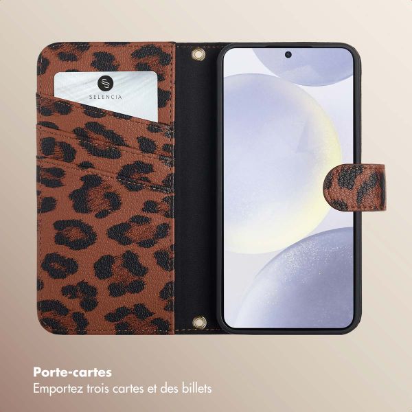 Selencia Étui de télephone portefeuille imprimé léopard Sabi Samsung Galaxy S25 / S24 - Mocha Brown