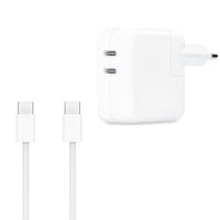 Apple Adaptateur secteur double USB-C d'origine 35 W + câble de recharge USB-C vers USB-C d'origine 60 W - 1 mètre - Blanc