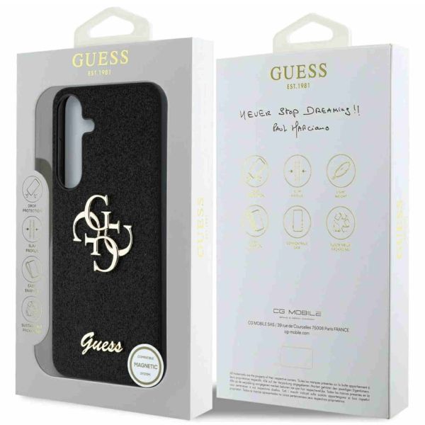 Guess Coque 4G Metal Logo Glitter Samsung Galaxy S25 - Noir