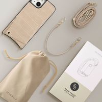 Selencia Coque de télephone Nova Croco avec cordon et porte-cartes Apple iPhone 13 - Beige