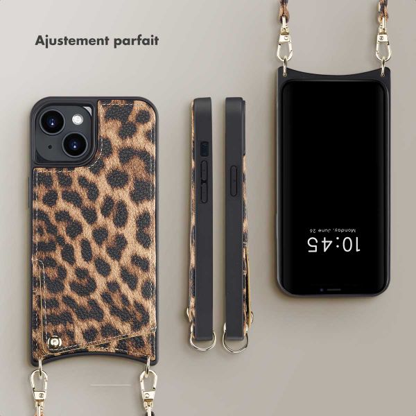 Selencia Coque de télephone Nova avec cordon et porte-cartes Apple iPhone 14 - Leopard