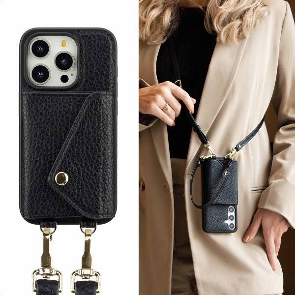 Selencia Coque de télephone Sera avec cordon et porte-cartes enveloppe Apple iPhone 15 Pro - Noir