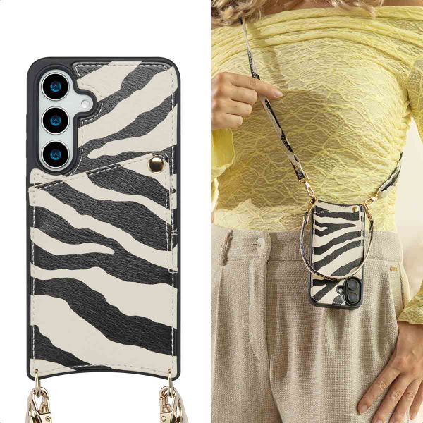 Selencia Coque de télephone Nova avec cordon et porte-cartes Samsung Galaxy S25 / S24 - Zazzy Zebra