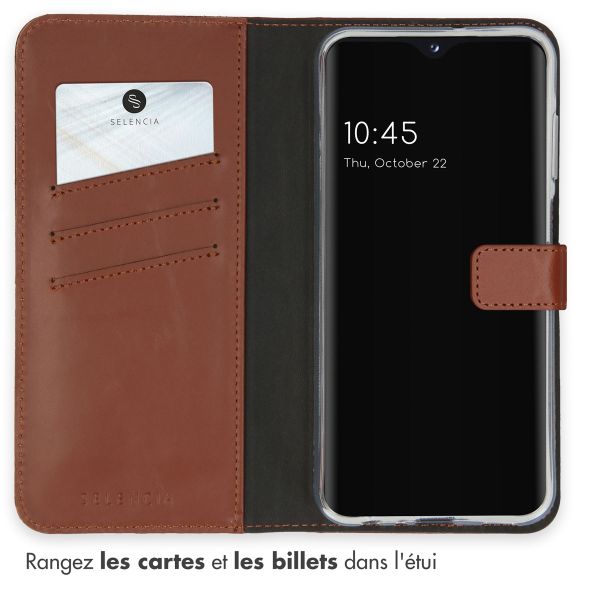 Selencia Étui portefeuille en cuir véritable Samsung Galaxy A25 (5G) - Marron clair