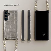 Selencia Coque de télephone Nova Croco avec cordon et porte-cartes Samsung Galaxy S24 - Argent