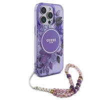 Guess MagSafe IML Flowers Case avec beads strap Apple iPhone 15 Pro - Purple