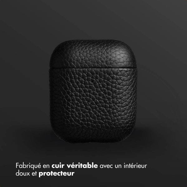 Accezz Coque en cuir véritable  Apple Airpods 1 / 2 - Noir