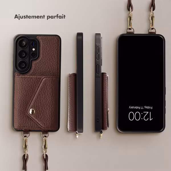 Selencia Coque de télephone Sera avec cordon et porte-cartes enveloppe Samsung Galaxy S26 Ultra - Chocolate Brown