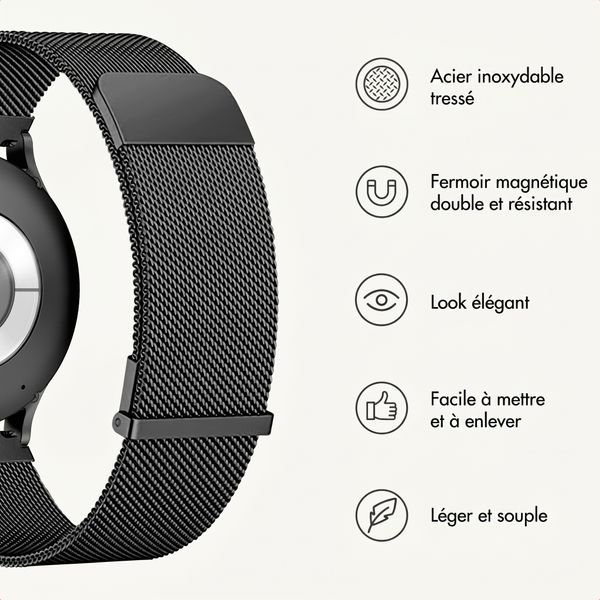 imoshion Bracelet magnétique milanais  - Connexion universelle 22 mm - Noir