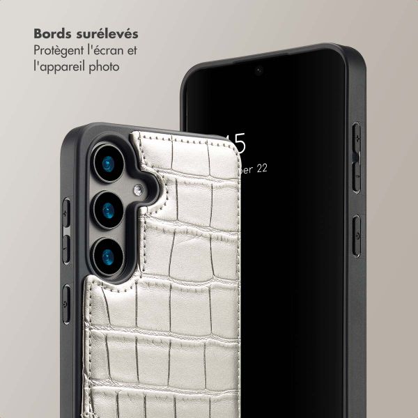 Selencia Coque de télephone Nova Croco avec cordon et porte-cartes Samsung Galaxy S24 - Argent