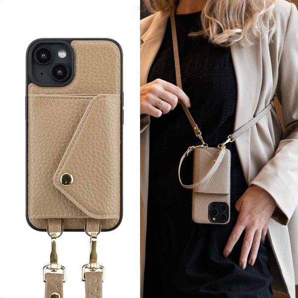 Selencia Coque de télephone Sera avec cordon et porte-cartes enveloppe Apple iPhone 14 - Taupe
