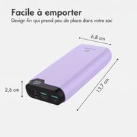 imoshion Batterie externe 20 000 mAh - Chargeur rapide 22,5 W - USB-C / USB-A - Lilas