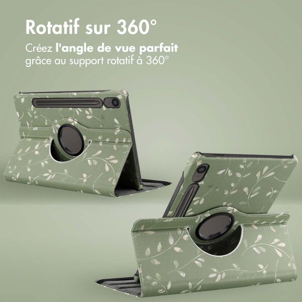 imoshion Coque tablette Design rotatif à 360° Samsung Galaxy Tab S10 Lite / S10 FE / S9 FE - Green Flowers