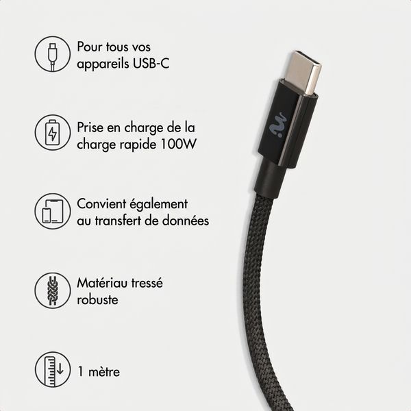 imoshion Câble USB-C vers USB-C Tressé 100 W - 1 mètre - Noir