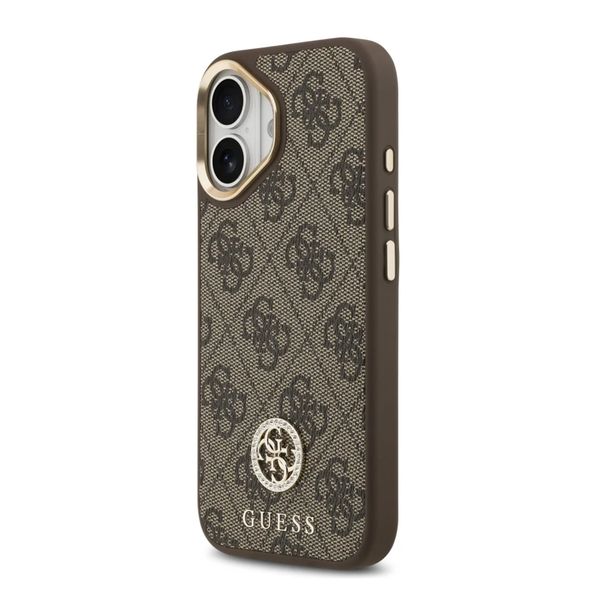 Guess Coque arrière en cuir avec logo Strass classique et MagSafe Apple iPhone 17 - Marron