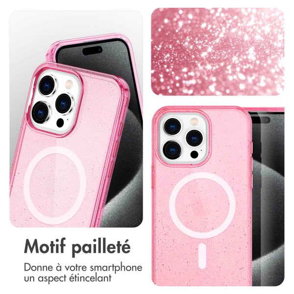 imoshion Coque Pailletée avec MagSafe Apple iPhone 15 Pro - Paillettes Rose