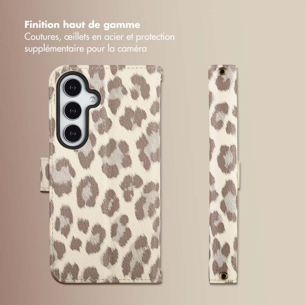 Selencia Étui de télephone portefeuille imprimé léopard Sabi Samsung Galaxy S25 / S24 - Soft Ivory