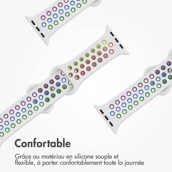 imoshion Bracelet Sport⁺ en silicone Apple Watch | 44/45/46/49 mm - Taille S/M - White Rainbow