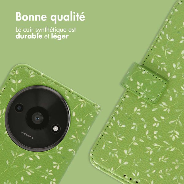 imoshion Étui de télephone portefeuille Design Xiaomi Redmi A3 - Green Flowers