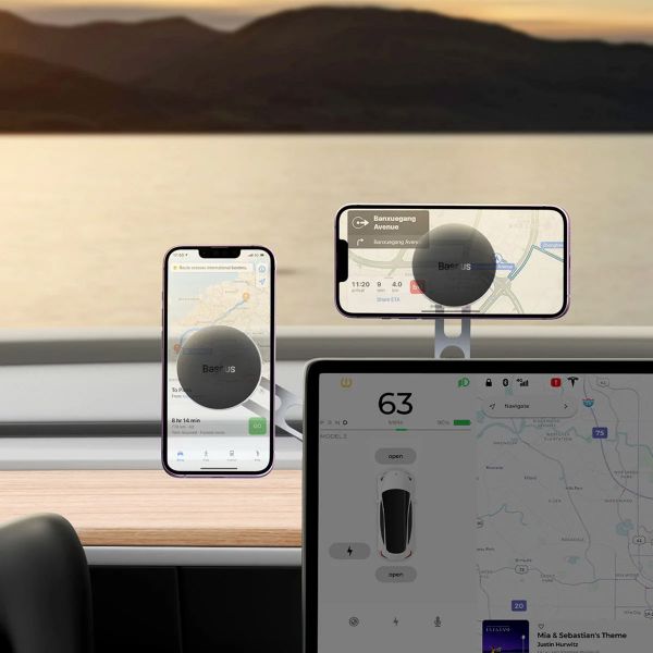 Baseus Support de téléphone magnétique T-Space Series pour voiture – Tableau de bord et console centrale – MagSafe – Frost Silver