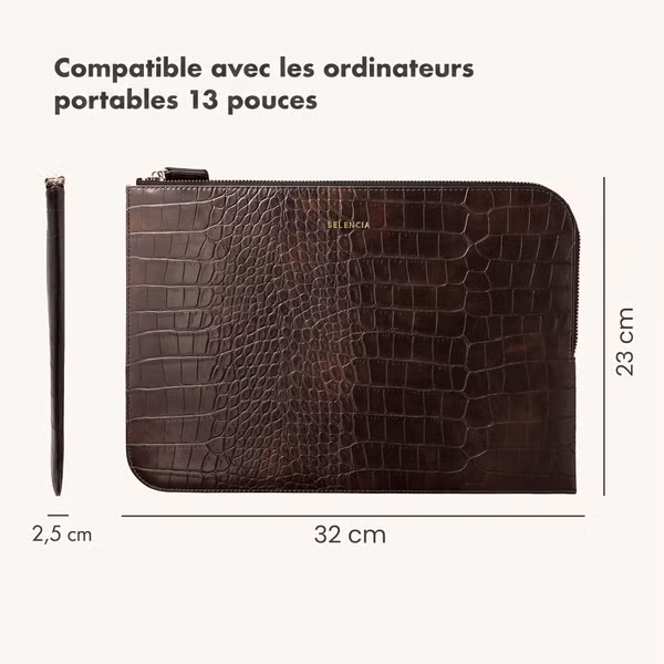 Selencia Pochette ordinateur Croco 13 pouces - Choco Brown
