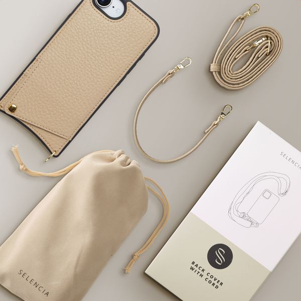 Selencia Coque de télephone Nova avec cordon et porte-cartes Apple iPhone 17e / 16e - Beige