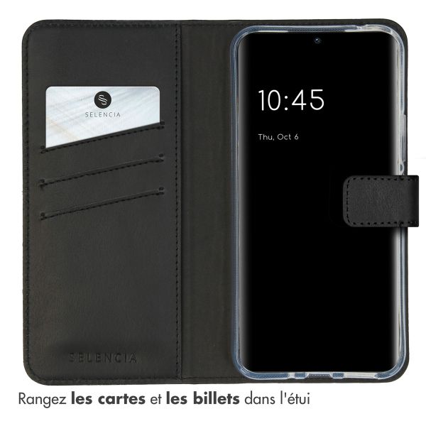 Selencia Étui portefeuille en cuir véritable Samsung Galaxy A54 (5G) - Noir