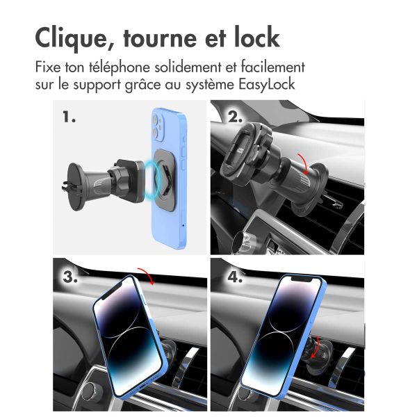Accezz EasyLock Support de téléphone de voiture - Avec coque Apple iPhone 14 Pro - Grille de ventilation - Rotation à 360 degrés - Noir