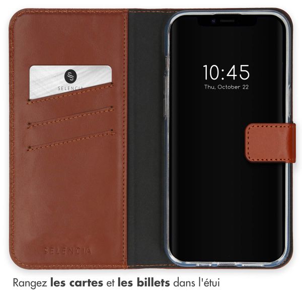 Selencia Étui portefeuille en cuir véritable Apple iPhone 15 Plus - Marron clair