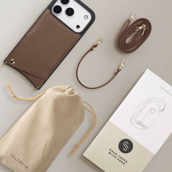 Selencia Coque de télephone Nova avec cordon et porte-cartes Apple iPhone 17 Pro Max - Mocha Brown