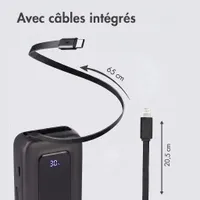 imoshion Batterie externe avec câble rétractable 10 000 mAh - Power Delivery - USB-C + Lightning - Noir