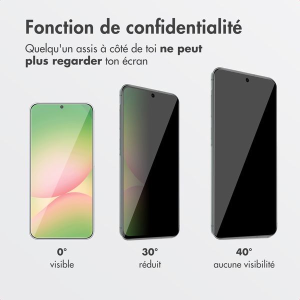 Accezz Protection d'écran en verre trempé avec filtre de confidentialité + Applicateur Samsung Galaxy A56