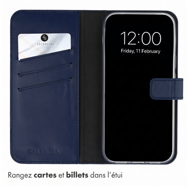 Selencia Étui portefeuille en cuir véritable Google Pixel 11 / 11 Pro - Bleu foncé