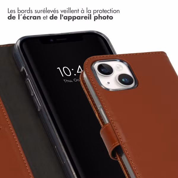 Selencia Étui portefeuille en cuir véritable Apple iPhone 15 Plus - Marron clair