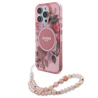 Guess MagSafe IML Flowers Case avec beads strap Apple iPhone 15 Pro Max - Pink