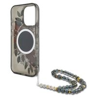 Guess MagSafe IML Flowers Case avec beads strap Apple iPhone 15 Pro - Noir
