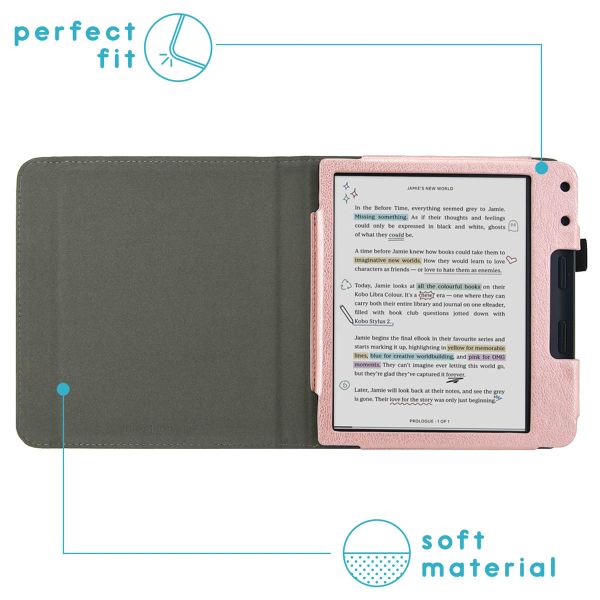 imoshion Étui de liseuse portefeuille en cuir végan Kobo Libra Colour - Rose Doré