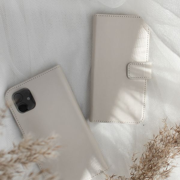 Selencia Étui portefeuille en cuir véritable Samsung Galaxy S21 Plus - Greige