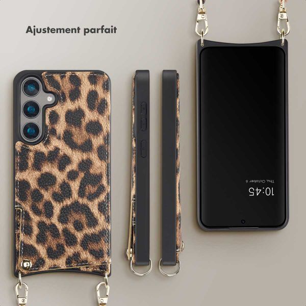 Selencia Coque de télephone Nova avec cordon et porte-cartes Samsung Galaxy S24 - Leopard