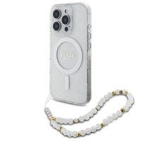 Guess MagSafe IML Glitter Case avec beads strap Apple iPhone 16 Pro - Transparent