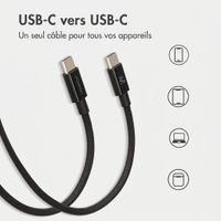 imoshion Adapteur secteur - Chargeur - 2 ports USB-C 40 W + câble tressé USB-C vers USB-C 100 W - 1 mètre - Noir