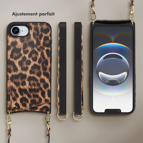 Selencia Coque de télephone Nova avec cordon et porte-cartes Apple iPhone 17e / 16e - Leopard