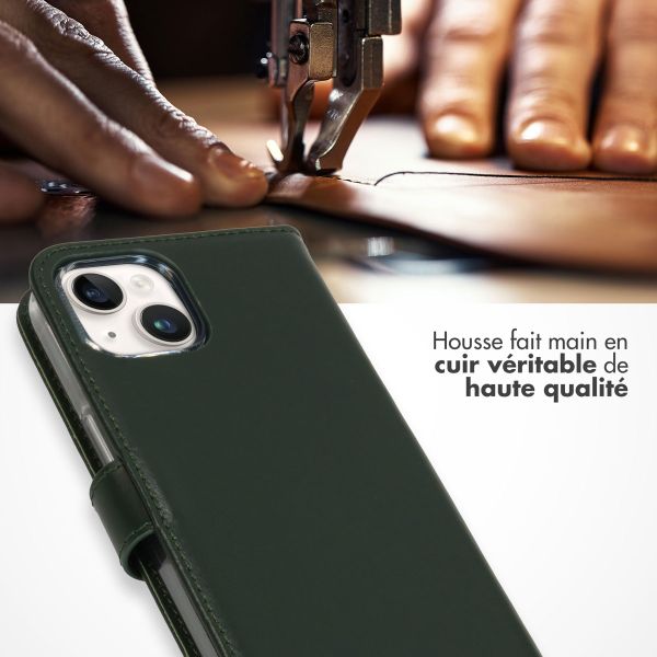 Selencia Étui portefeuille en cuir véritable Apple iPhone 15 Plus - Vert