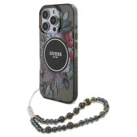Guess MagSafe IML Flowers Case avec beads strap Apple iPhone 15 Pro - Noir