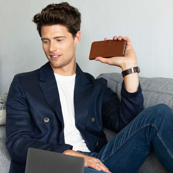 Selencia Étui portefeuille en cuir véritable Samsung Galaxy A42 - Marron clair