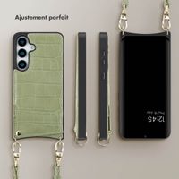 Selencia Coque de télephone Nova Croco avec cordon et porte-cartes Samsung Galaxy S25 - Sage Green