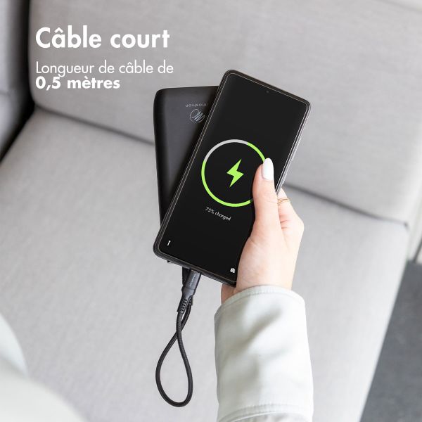 imoshion Mini chargeur de voiture lot de charge rapide - 2 ports - USB-A Quick Charge - USB-C Power Delivery - 60 Watts - Noir + Câble USB-A vers USB-C tressé - 0,5 mètre - Noir
